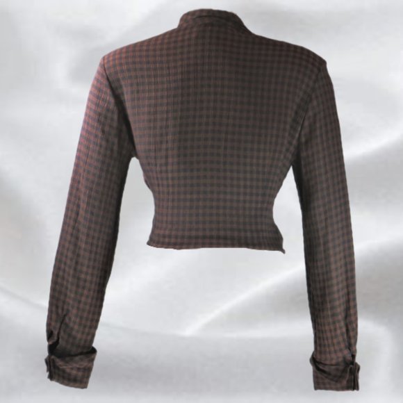 RENAISSANCE Sportswear Brown Checkered Wrap Crop Top in Size Medium - Picture 2 of 6